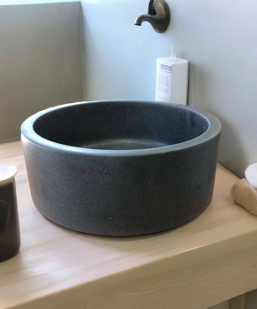 Black Marble Vessel Sink Round Bathroom Vanity (16.54'' x 5.91'') Black Bowl
