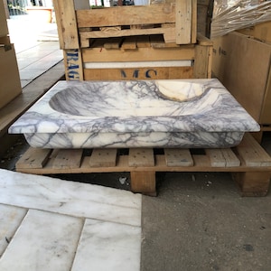 Calacatta Viola Marble Sink, Floating Sink, Marble Sink Vanity, Powder Room Sink, Wall Mounted Sink, Sink Top, Sink for Bathroom, Marble