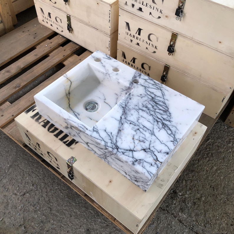 Luxury Lilac Marble Sink, Handcrafted for Bathrooms & Kitchens, Natural Stone Vanity, Unique Modern Design, Countertop - Wall Mount Options