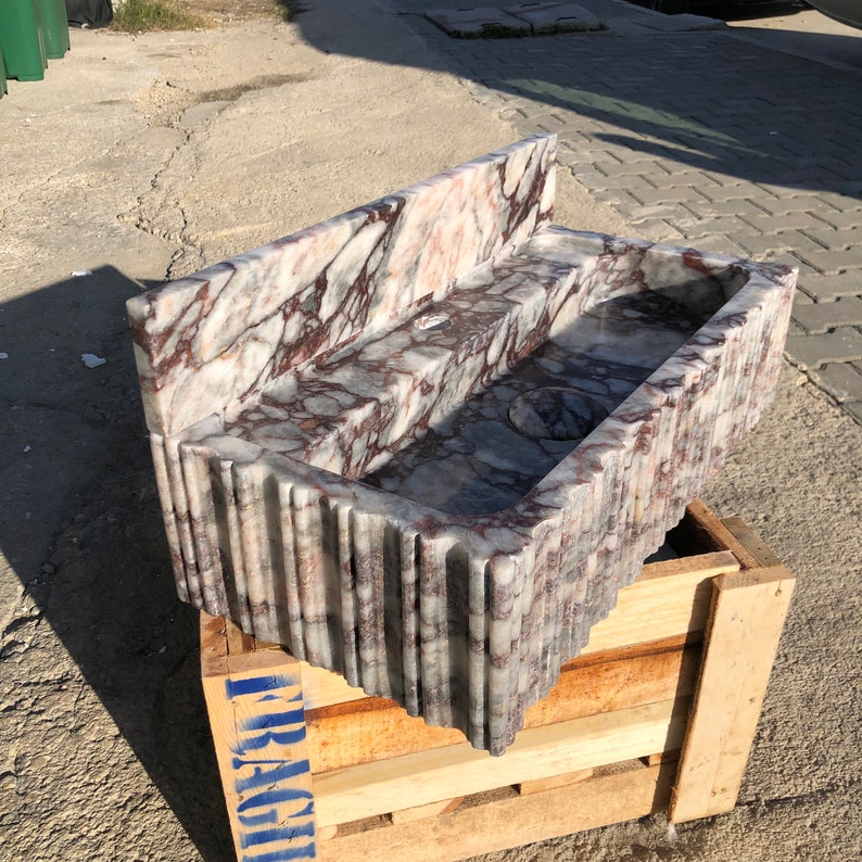 Calacatta Viola Marble Sink, Custom Order Sink, Powder Room Sink, Wall Mount Sink, Custom order Bathroom Vanity