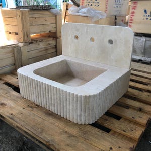 Ready To Ship - Luxury Travertine Marble Sink - Blast Cut Marble Sink - Hand Carved Travertine Bathroom Sink - Natural Edge Wash Basin