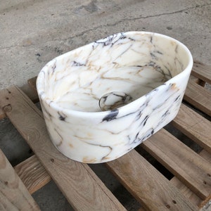 Calacatta Viola Marble Sink, for Bathroom Washbasin, Wall Mount Sink, Farmhouse Sink, Powder Room Sink, Stone Sink for Bathroom Vanity zdjęcie 4