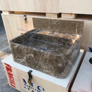 Emperador Dark Marble Sink, Brown Stone Basin, Luxury Bathroom Vanity by MarbleSinkCo