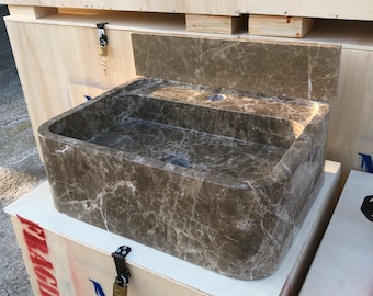 Emparador Dark Marble Sink: Wall Mounted or Countertop Vanity