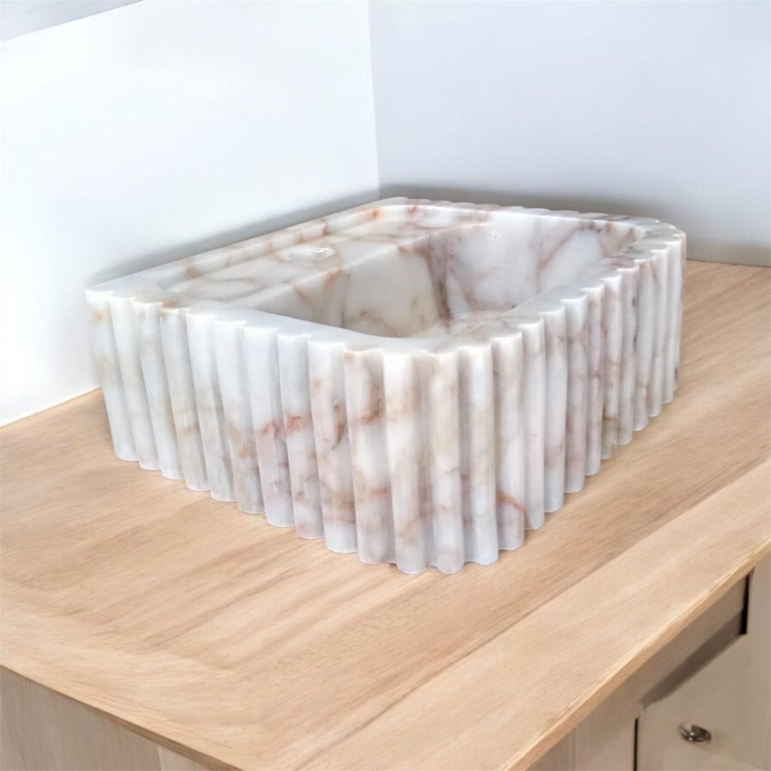 Handcrafted Calacatta Viola Marble Sink: Wall Mount Bathroom Vanity Sink