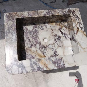 Calacatta Marble Sink – Hand-Carved Rectangular Vanity – Floating or Countertop Installation – Luxury Bathroom Centerpiece