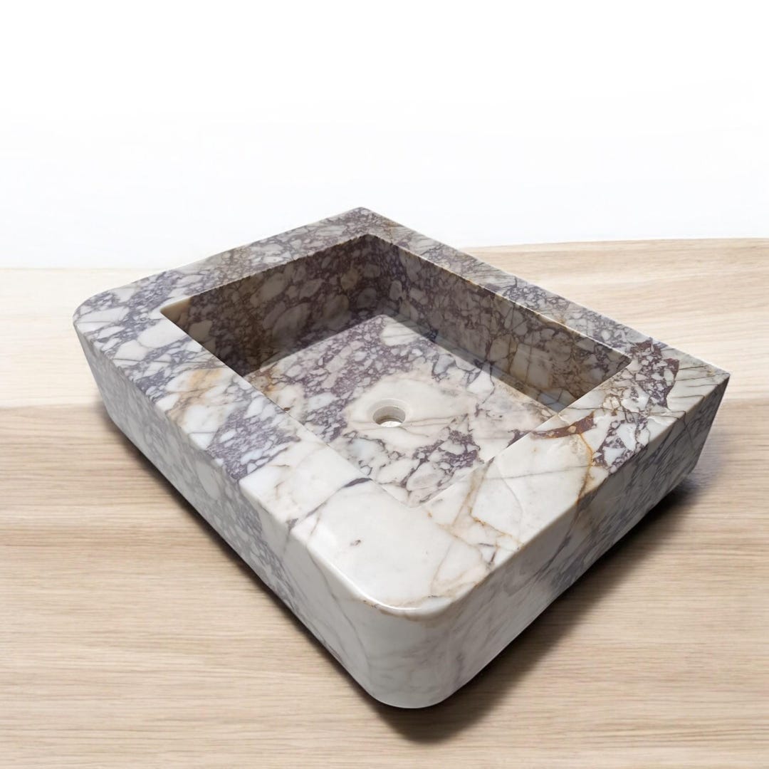 Calacatta Marble Sink - Hand-Carved Rectangular Vanity - Floating or Countertop Installation - Luxury Bathroom Centerpiece