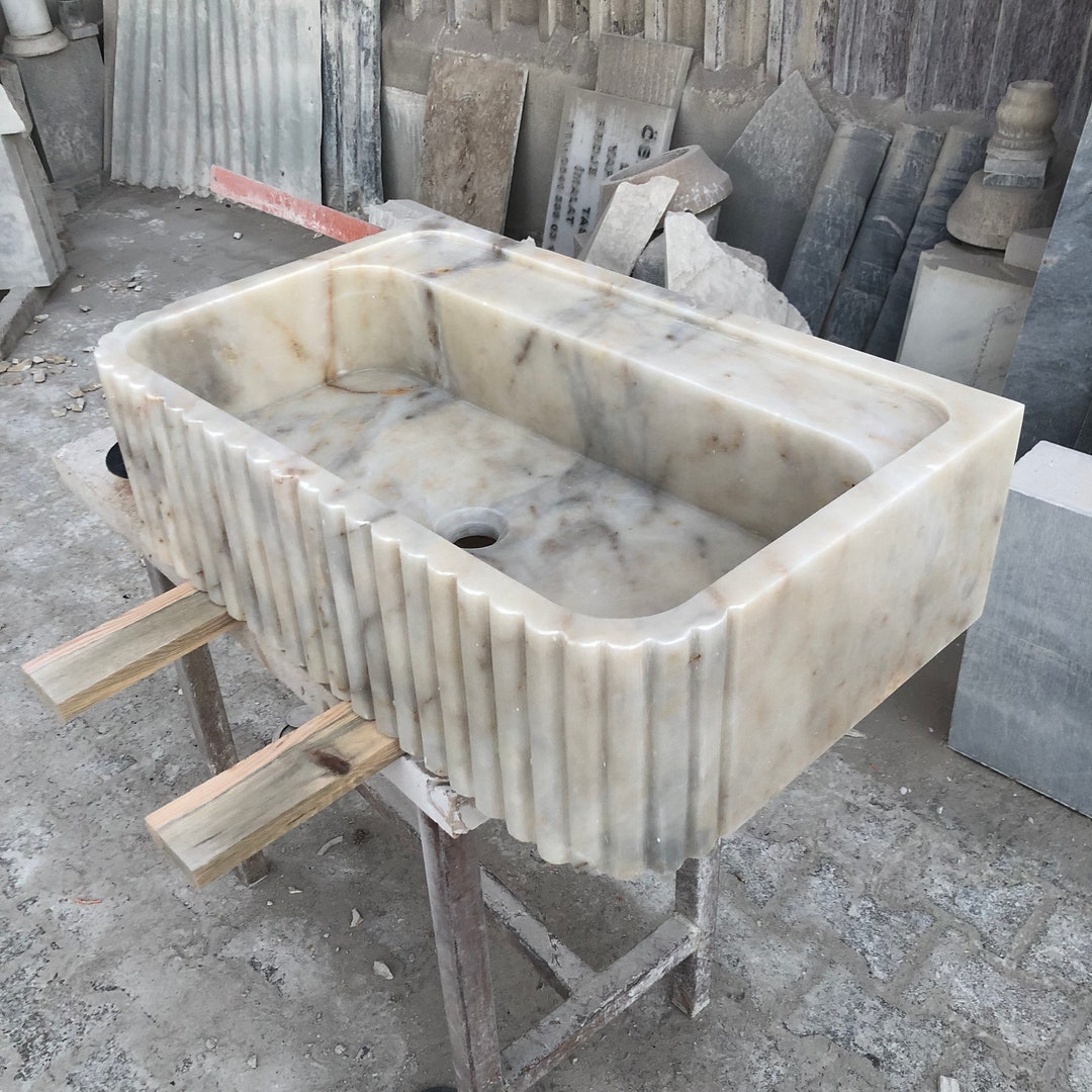 Hand Carved Calacatta Viola Marble Sink: Rectangular Vanity Sink Bathroom Vanities