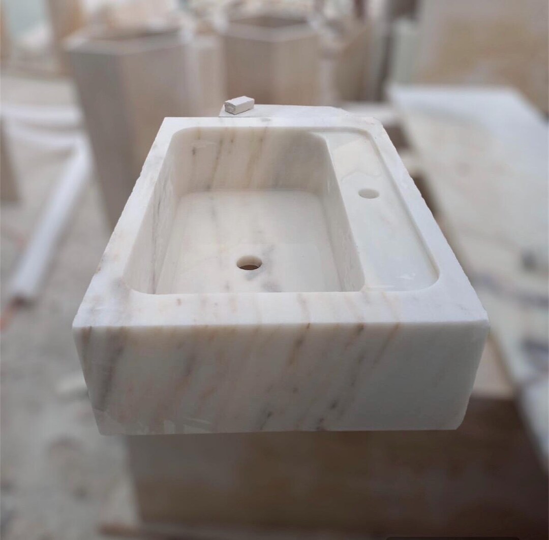 Handcrafted Calacatta Viola Marble Vessel Sink: Custom Wall Mount Vanity