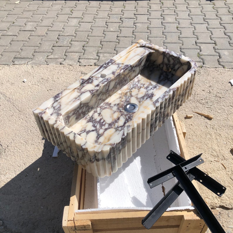 Calacatta Viola Marble Sink, Stone Sink, Hand Carved Sink, Marble Sink, Round Corner, Wall Sink, Special Order Sink, Handmade Sink Vanity