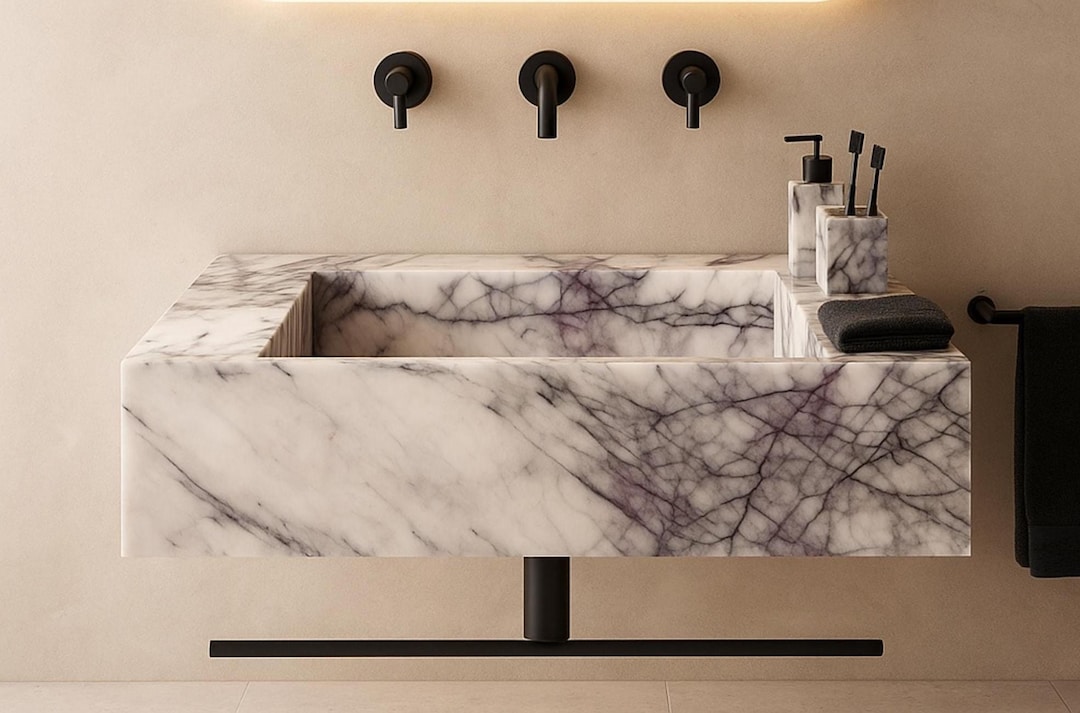 Natural Stone Vessel Bathroom Sink, Chiseled Ojinaga Marble, Vanity Sink