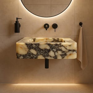 Handmade Calacatta Viola Marble Sink – Custom Wall Mount or Countertop Vanity Basin – Solid Stone Bathroom Sink, Unique Italian Marble Washbasin