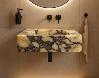Lavabo de mármol Calacatta Viola hecho a mano – Lavabo de tocador personalizado