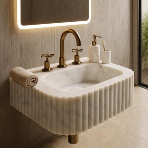 Weisser Marmor Waschbecken: Personalisierbar Waschtisch Top Bild 2