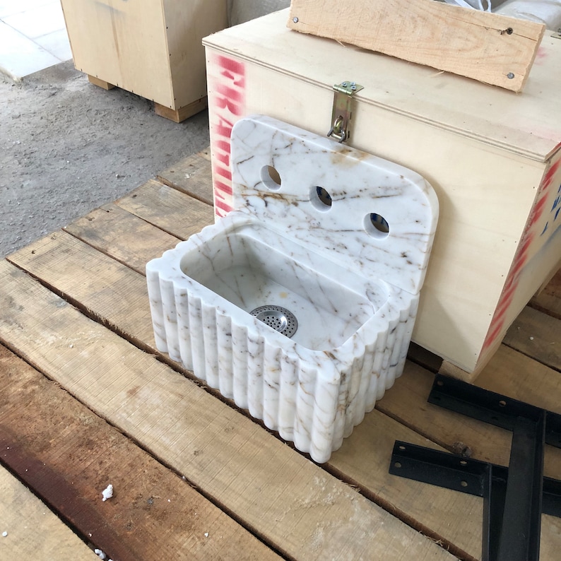 Bathroom Sink Wall Mount Marble Sink Marble Bathroom Sink Powder Room Sink Top Natural Stone Calacatta Marble Sink Custom Vanity Backsplash
