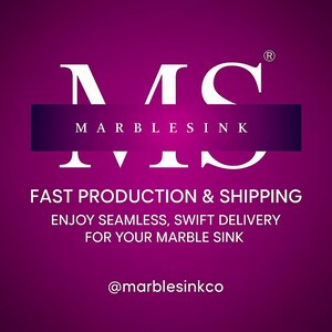 May include: A dark purple graphic featuring the white text "MMC MARBLESINK". Below, it states "FAST PRODUCTION & SHIPPING" and "ENJOY SEAMLESS, SWIFT DELIVERY FOR YOUR MARBLE SINK". The Instagram handle "@marblesinkco" is also displayed in white.