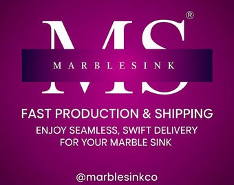 May include: A dark purple graphic featuring the white text "MMC MARBLESINK". Below, it states "FAST PRODUCTION & SHIPPING" and "ENJOY SEAMLESS, SWIFT DELIVERY FOR YOUR MARBLE SINK". The Instagram handle "@marblesinkco" is also displayed in white.