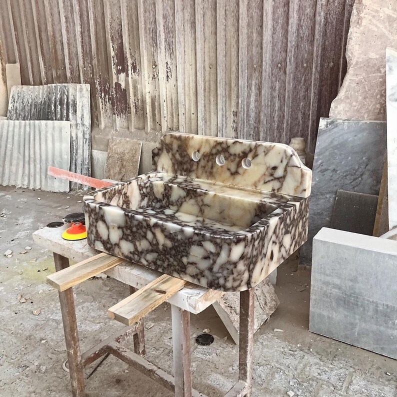 Calacatta Viola Marble Sink, Floating Sink With Backsplash, Marble Sink Vanity, Wall Mounted Sink,  Powder Room Sink,  Sink Top