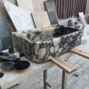 Calacatta Viola Marble Sink, Stone Sink, Hand Carved Sink, Marble Sink, Round Corner, Wall Sink, Special Order Sink, Sink Vanity