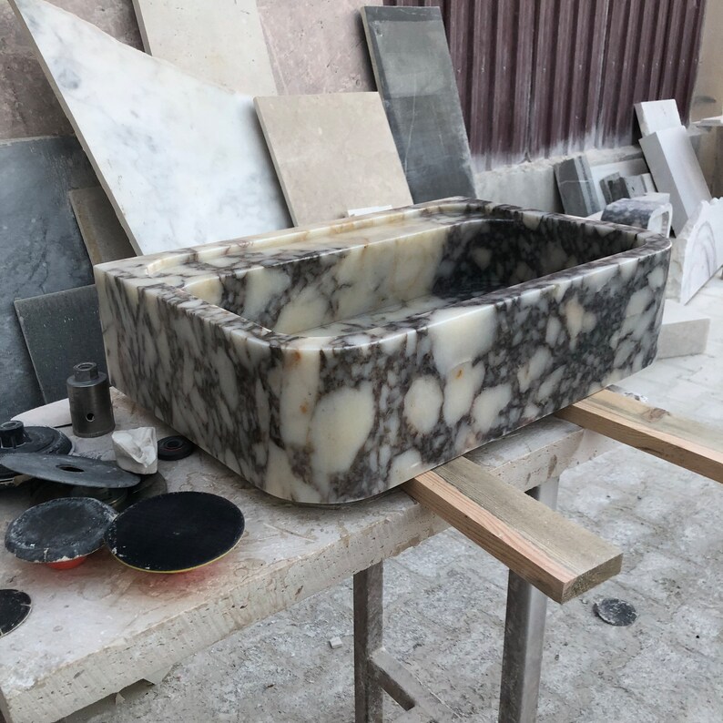 Calacatta Viola Marble Sink, Stone Sink, Hand Carved Sink, Marble Sink, Round Corner, Wall Sink, Special Order Sink, Sink Vanity