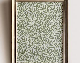 May include: A framed print of a green and white floral pattern with a gold frame. The print is titled "Wall Artfully".