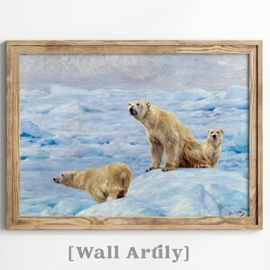 Schilderij ijsbeer, vintage afdrukbare muurkunst, ijsbeer kunstafbeelding, arctisch winterlandschap, kerstdecor, digitale download