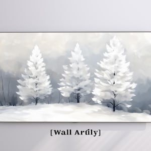 Winter Landscape Frame TV Art, Snow Covered Trees Painting Art for Frame TV,  Neutral Christmas Holiday Decor, Instant Digital Download