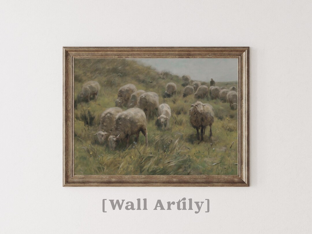 Vintage Sheep Painting Printable Wall Art, Farm Animal Country Print ...
