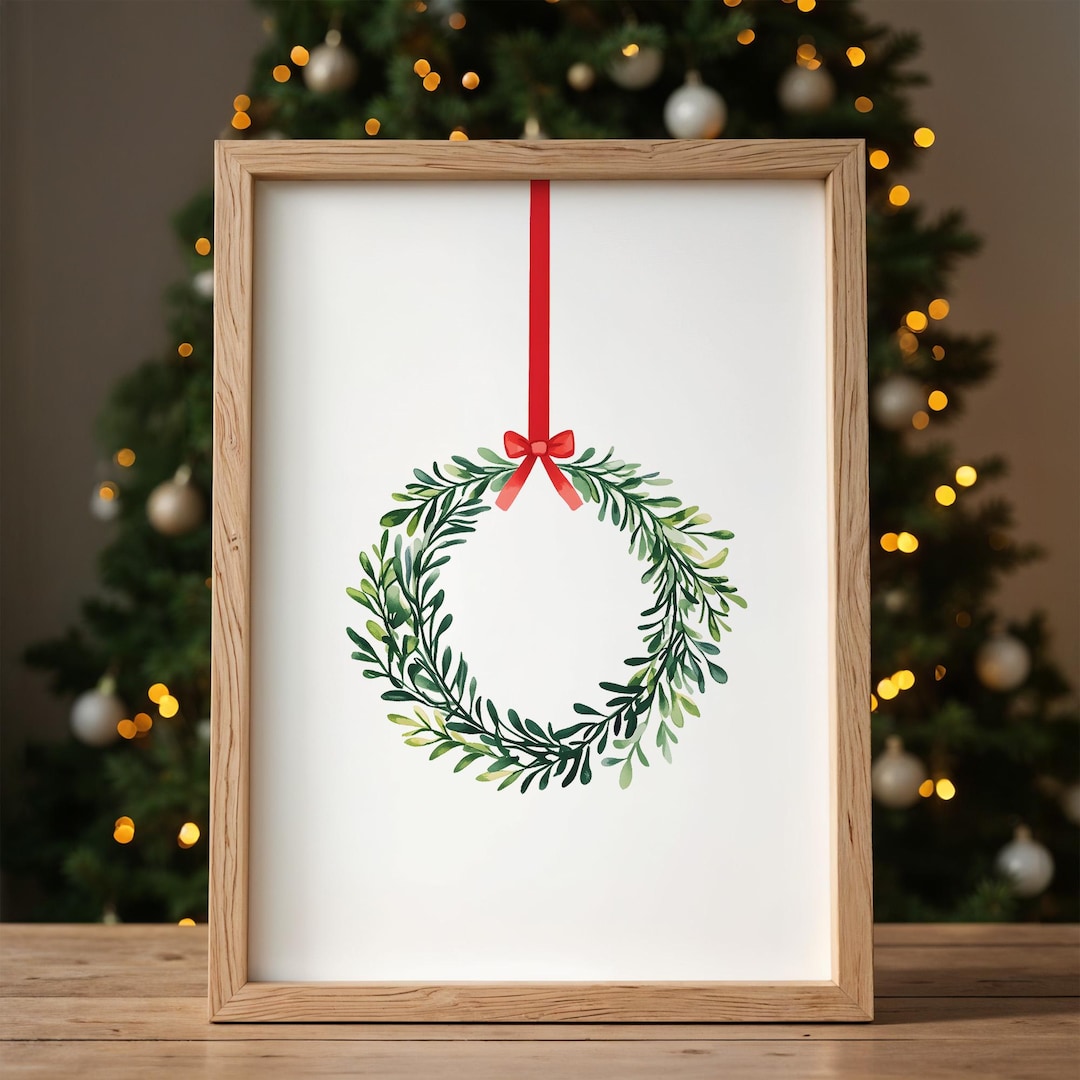 クリスマスリースの印刷可能な壁アート、冬の植物の水彩画プリント、クリスマスの農家の休日の装飾、ニュートラルカラー、即時ダウンロード - Etsy 日本, image size:1080x1080