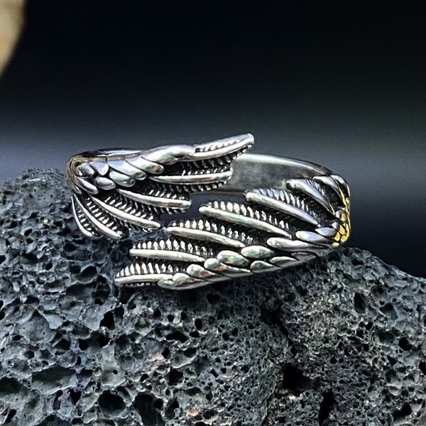 Angel Wings Feather  Open Rings Silver Wings Ring For Women Vintage Adjustable Feather Band Art Decor