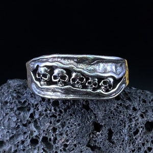 Vintage Five Headed Abalone Skull Ring for Men Thai Silver Creative Personality Ppen Band Gothic Jewelry Gifts