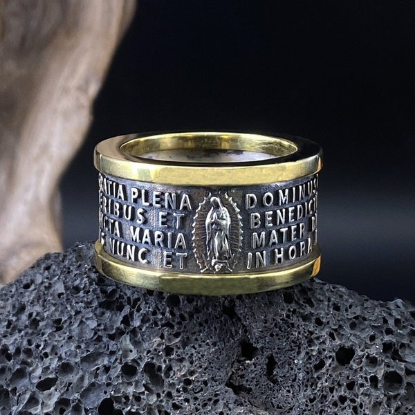 Catholic Virgin Mary Scripture Silver Ring inlaid copper Band fashion Custom Personality Ring Anniversary Gifts Letter Statement Jewelry