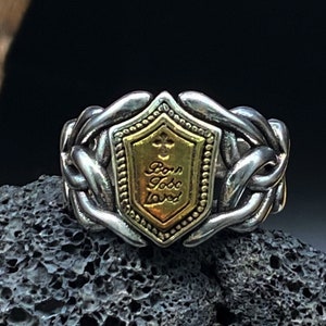 Silver Shield Ring: Woven Band, Hip Hop Punk Jewelry