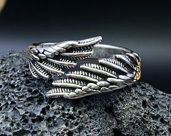 Angel Wings Feather  Open Rings Silver Wings Ring For Women Vintage Adjustable Feather Band Art Decor