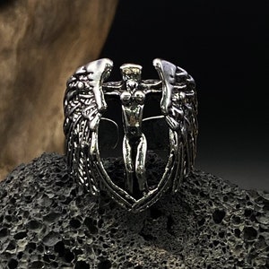Angel Wing Stainless Steel Ring: Punk Vintage Religious Jewelry