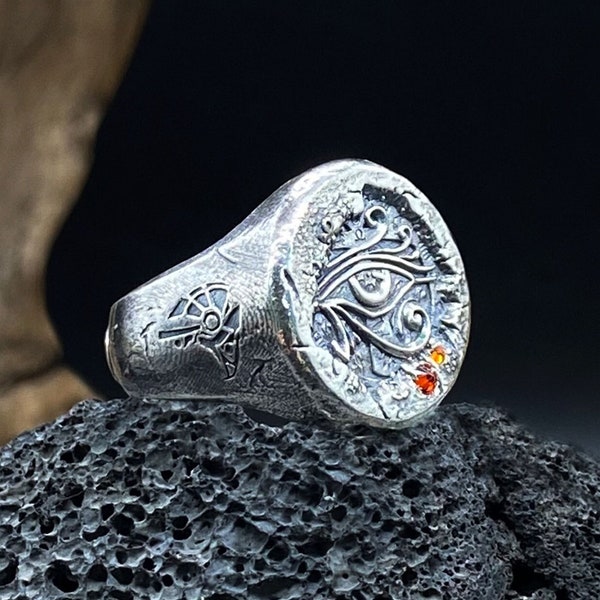 925 Sterling Silver Pharaoh's Treasure Ring Eye of Horus Jewelry for Trendy Men's Biker Party Punk Anniversary Gifts