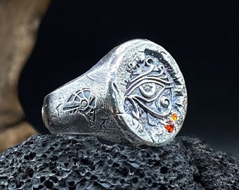 925 Sterling Silver Pharaoh's Treasure Ring Eye of Horus Jewelry for Trendy Men's Biker Party Punk Anniversary Gifts