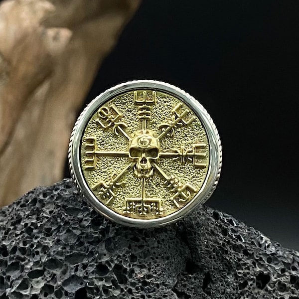 925 Sterling Silver Viking Skull Chief's Legendary Ring Gold Compass Trendy Men's Jewelry Father's Day gift