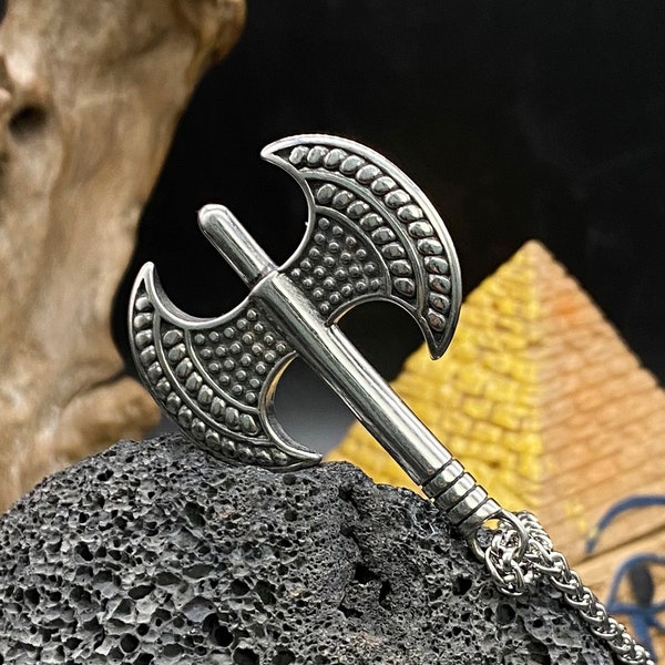 Viking Battle Axe Pendant Vintage Punk Double sided Axe Pendant Warrior Necklace Men's Jewelry