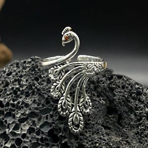 Vintage Silver Peacock Ring Women&#39;s Adjustable Animal Wrap Band Decorative Jewelry For Highend Parties