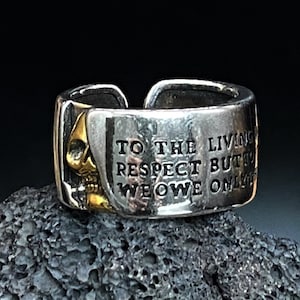 Anillo de calavera con letras de media cara a la moda para hombre, joyería punk de plata pura, amuleto, banda de calavera, regalos para él