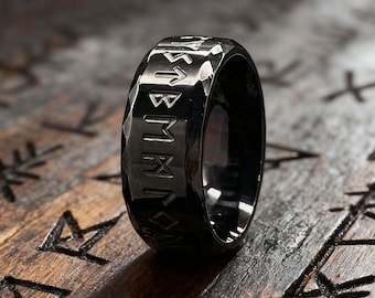 Nordic Viking Runes Ring: Letter Statement Titanium Steel Band Holiday Couple Handmade Jewelry
