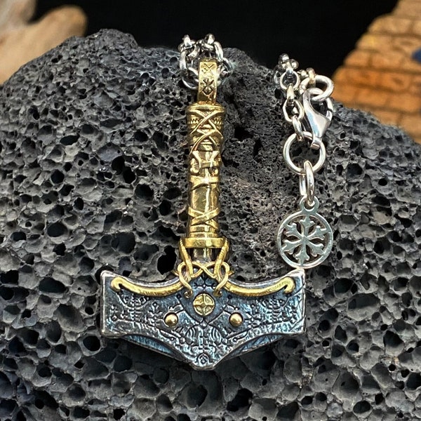 925 Sterling Silber Viking Thorshammer Anhänger Rune Silber Halskette Modeschmuck