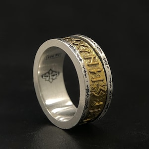 925 Sterling Silver With Copper Viking Runes Ring Myth Futhark Trendy Men&#39;s Band Anniversary Wedding Art Decor Jewelry