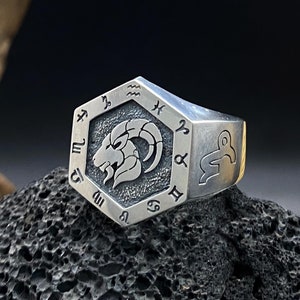 925 スターリングシルバー 山羊座 調節可能 リング ハンドメイド 星座印章 誕生日バンド ユニセックス 記念日 ホリデー アート 装飾 ジュエリー