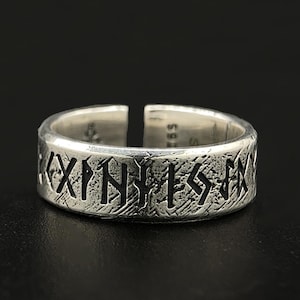 925 Sterling Silver Viking Runes Ring Myth Futhark Adjustable Opening Band Unisex Anniversary Christmas Art Decor Jewelry
