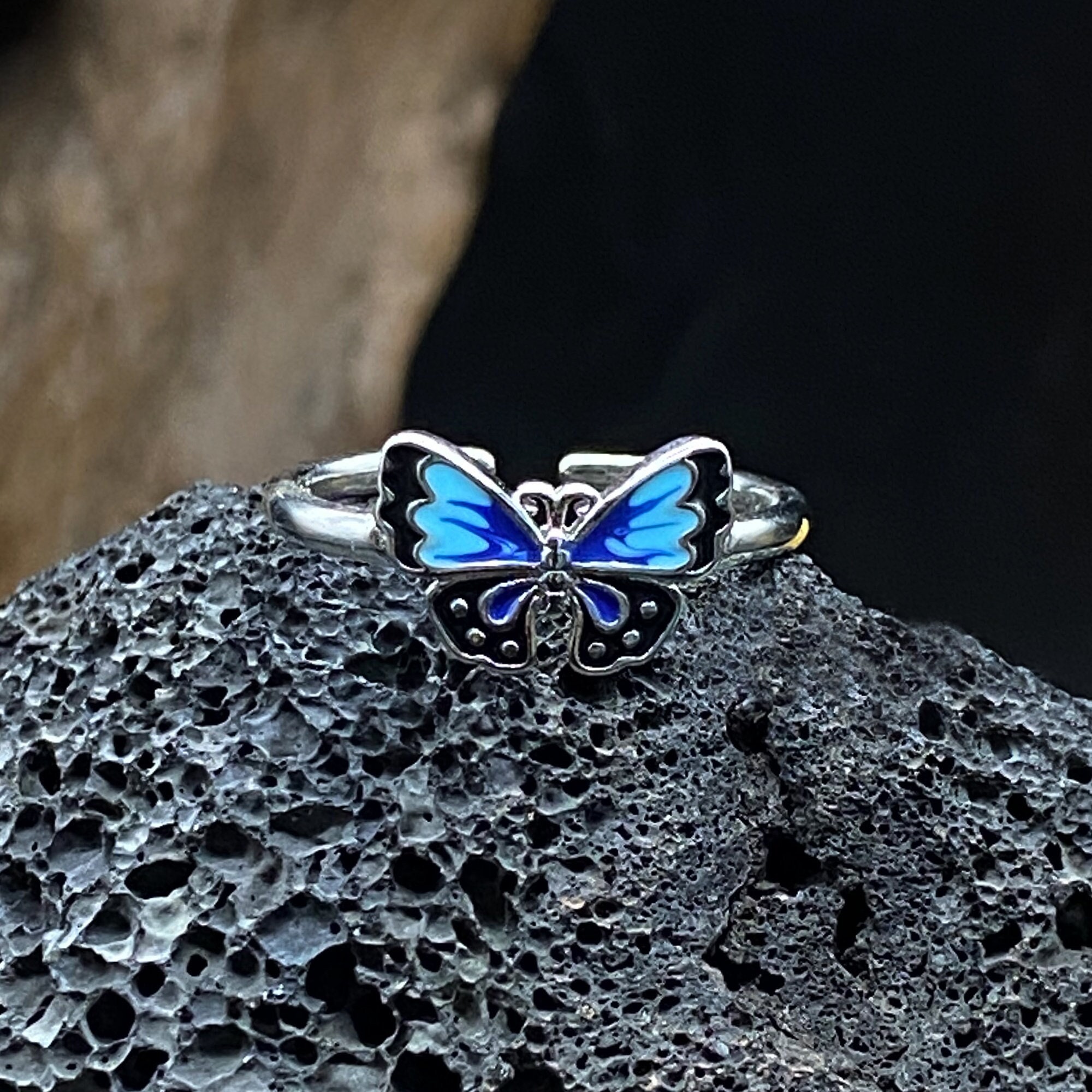 S925 Sterling Silver Adjustable Open Butterfly Ring With Austrian Crystals - Size 9, Women's Jewelry Gift - View #5