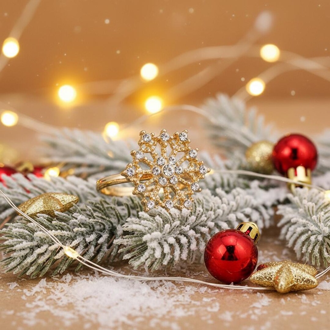 Chrsmas Rings Christmas Snowflake Ring: White Artificial Zirconia Snowflake Gold Band ...