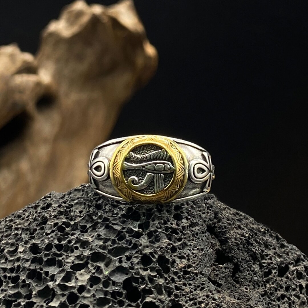 Eye of Horus Ring Vintage Silver Egyptian Anka Eye Ring Unisex Open