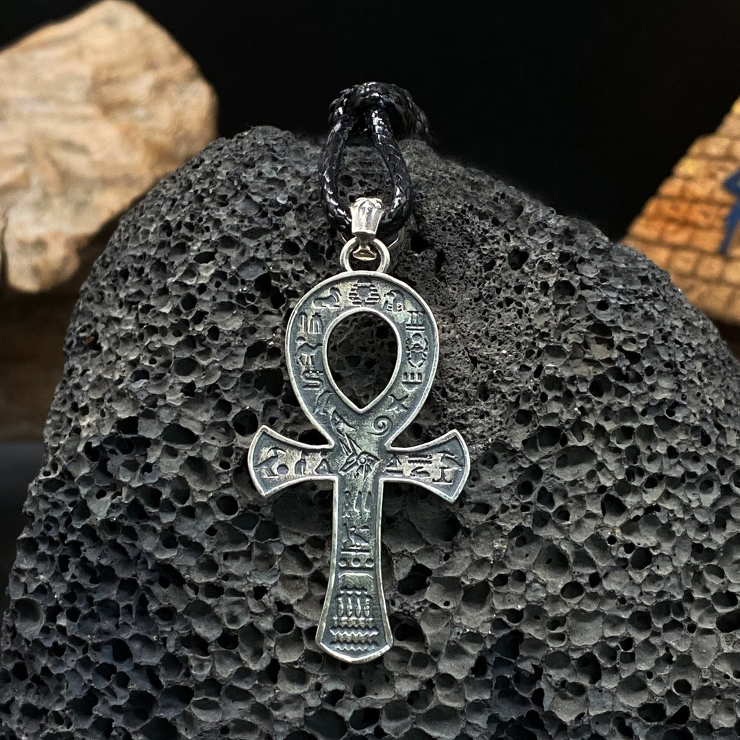 925 Sterling Silver Egyptian Cross Pendant Vintage Anubis Anka Silver